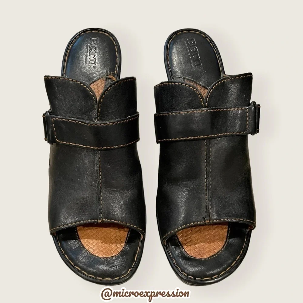 Born Black Real Leather Platform Mules Clogs Buckle Everyday Fashion Cute Heels - Picture 3 of 10